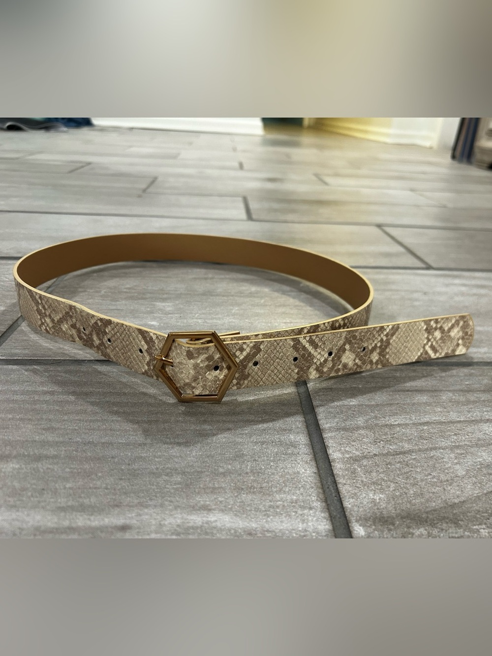 Pink Lily Neutral Snake-Print Hexagon Buckle Women’s Belt S/M